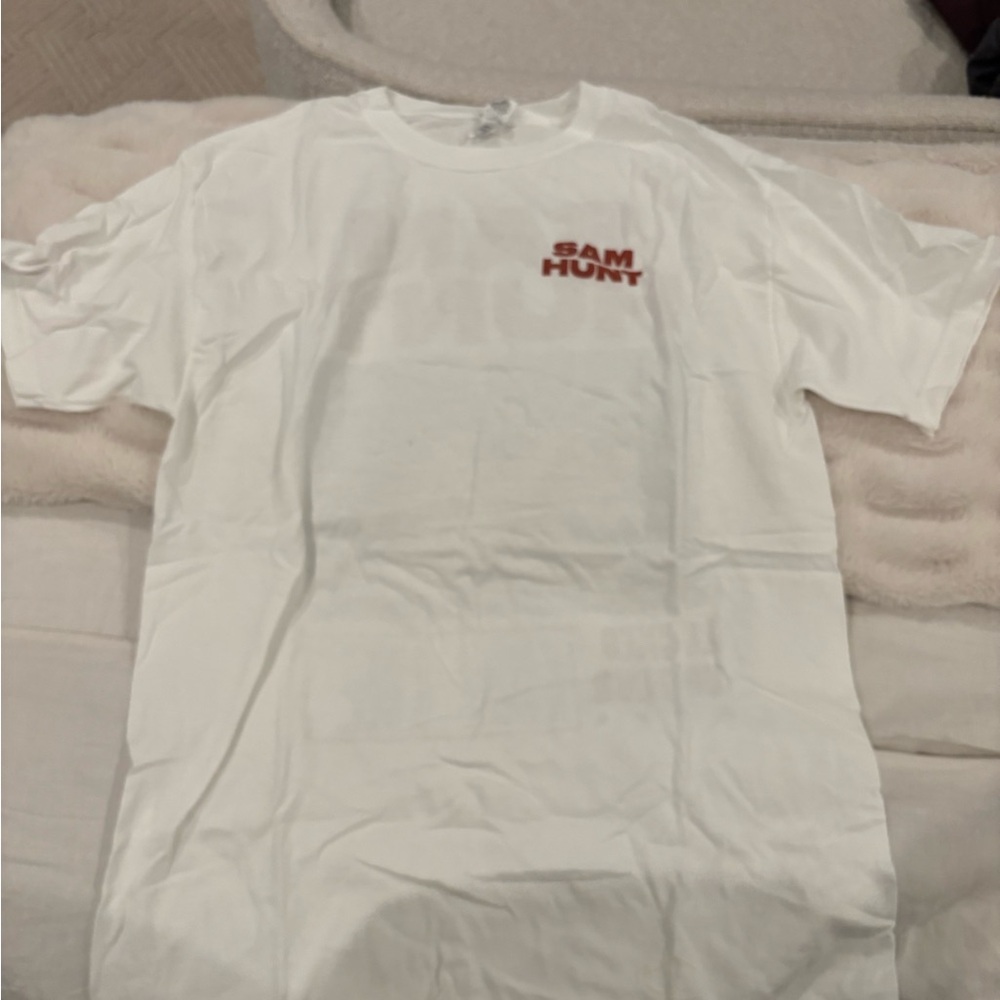 White T-Shirt with Red Text